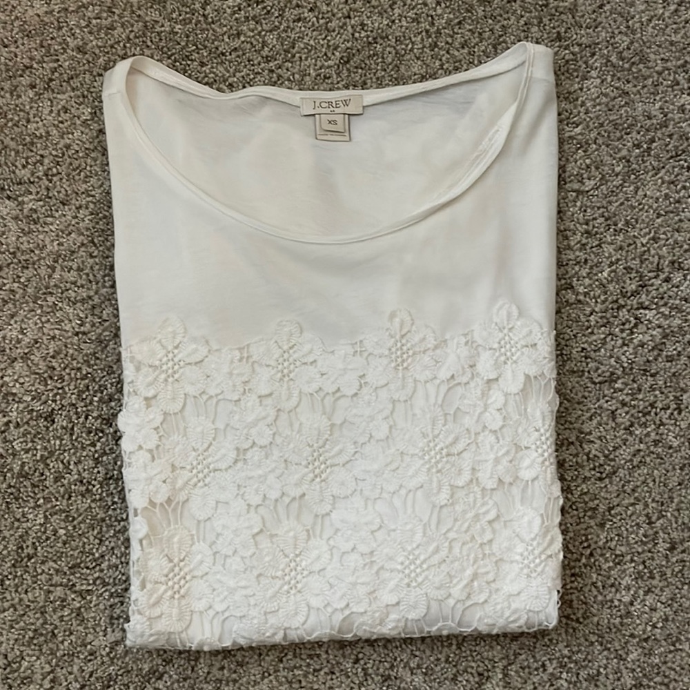 J.Crew 3/4 Length Sleeve White Floral Detail Top Size XS